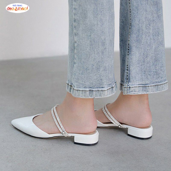 Giày Sục cao gót bít mũi 3 phân 2 quai ngang Đính đá thời trang BIG SIZE 42 43 MS S80