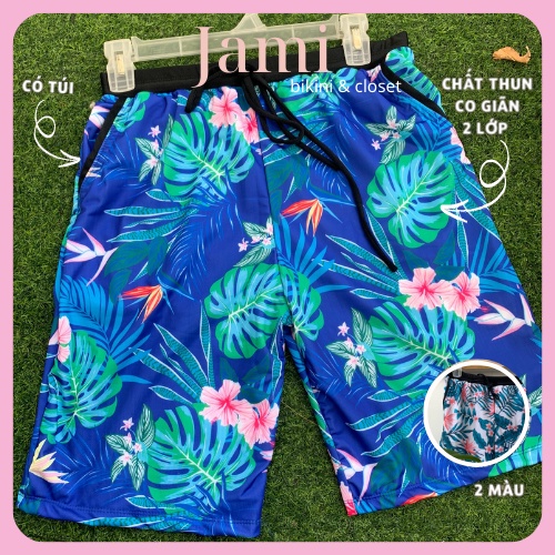 [đồng giá 77k] Quần bi nam thun lạnh 4 chiều ,họa tiết nhiệt đới có túi đi chơ - JAMI - QNBIEN55