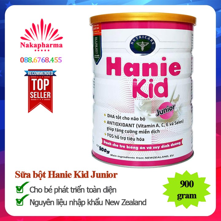 Sữa bột Hanie Kid Junior 900g - Bé ăn ngủ ngon, cao lớn, khỏe mạnh, hấp thu tốt - Nguyên liệu nhập khẩu New Zealand EU