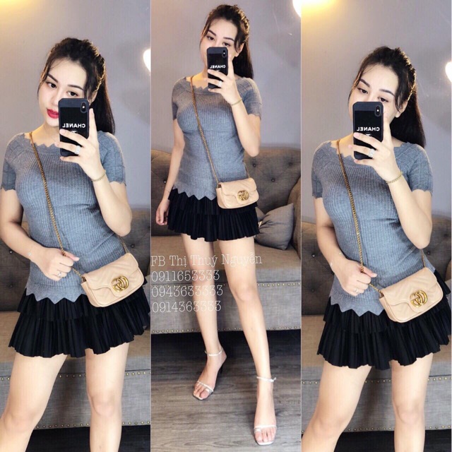 Áo len cổ viền hoa ngắn tay sọc tăm dáng ôm - NhiNhi Shop | BigBuy360 - bigbuy360.vn