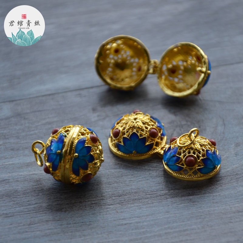 Bingyingge Mặt Dây Chuyền Bằng Đồng Nguyên Chất Tự Làm Hình Hoa Màu Xanh Dương 18MM Có Thể Mở Được