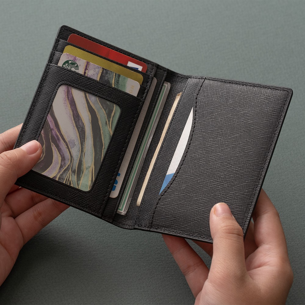 Ví Da Nam Gập Đôi Dáng Đứng Leonardo - Card Mercury Wallet - Chất Liệu Da Taiga Có Độ Bền Cao