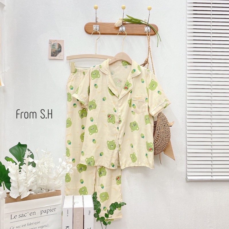 [SẴN HÀNG/ẢNH THẬT] Bộ đũi xốp xô đũi pijama tay ngắn quần dài mặc nhà cực cute