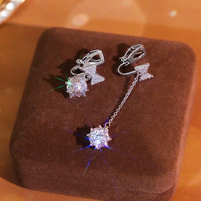 [Jiudolan] Khuyên Tai Đính Đá Zircon Ruy Băng Không Đối Xứng Tinh Tế Sáng Bóng Thanh Lịch Dành Cho Nữ