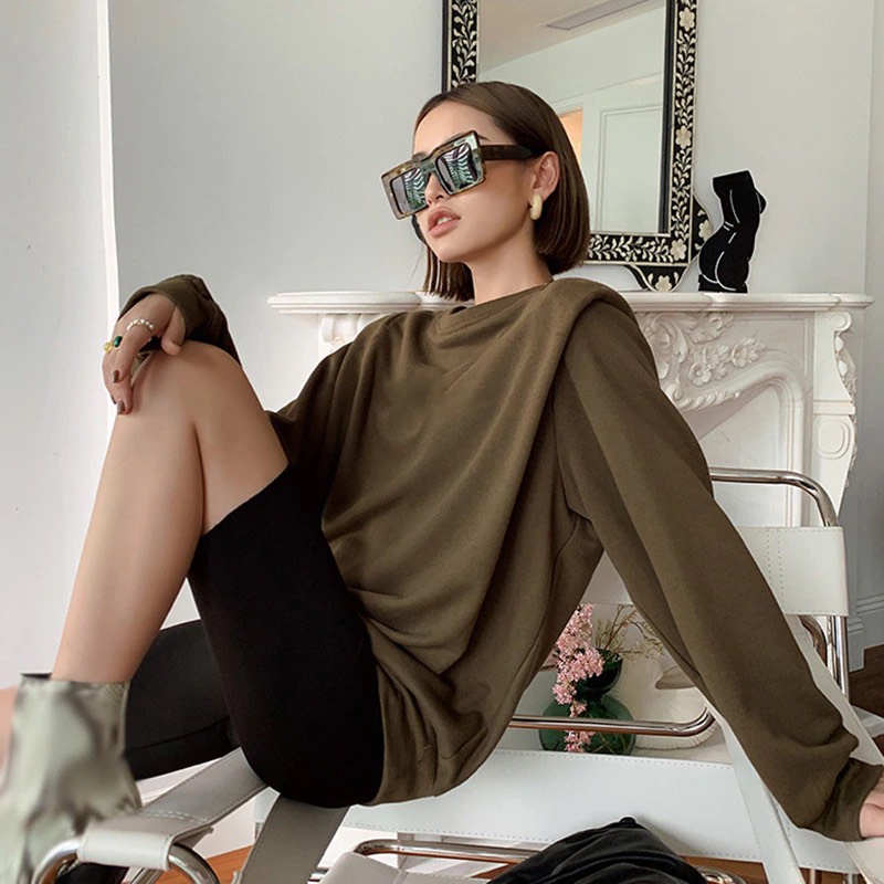 MUSHROOM LEE - Áo Sweater Độn vai Coffee
