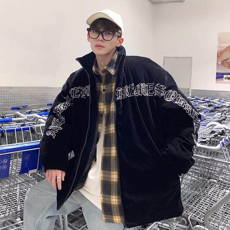 Áo khoác phao bomber nhung in chữ nghệ thuật Ulzzang siêu chất ❤️