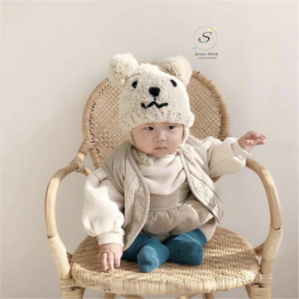 MUP 62 :Mũ Len Tai Gấu Cho Bé  6-24 Tháng
