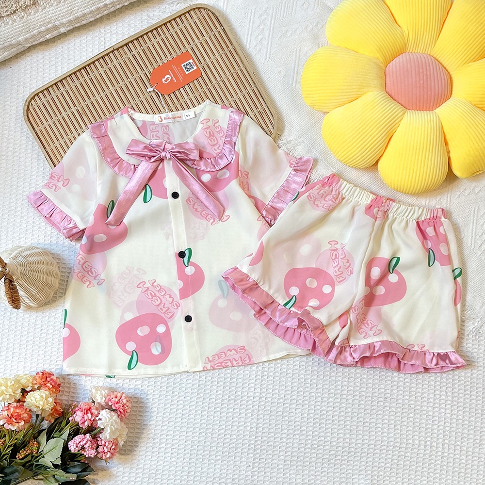 Bộ Đồ Ngủ Pijama Bé Gái Set Quần Áo Trẻ Em Mặc Nhà Lụa Mango Nhiều Màu Cộc