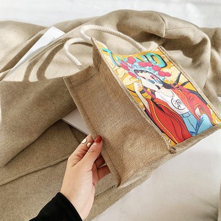 Túi cói mini họa tiết siêu xinh, túi xách tote canvas mẫu mới