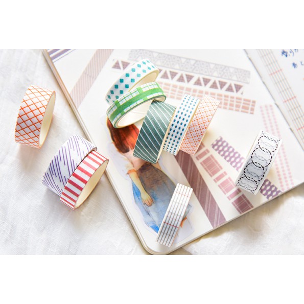 Set 5 cuộn băng dán Washi Tape họa tiết cơ bản sáng tạo trang trí sổ nhật kí DIY