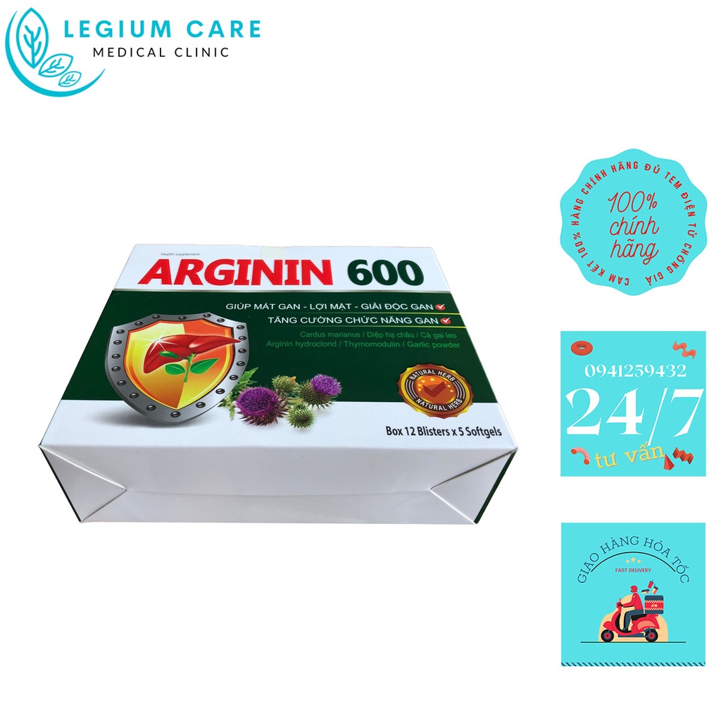 VIÊN UỐNG BỔ GAN ARGININ 600 - NGUYÊN LIỆU NHẬP KHẨU MỸ - ARGININ - CÀ GAI LEO - HỘP 60 VIÊN