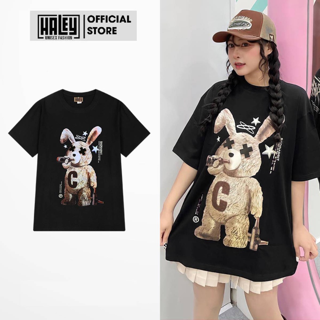 Áo Thun Unisex Form Rộng Nam Nữ TN121 BADRABBIT HALEY Unisex phong cách Streetwear HALEY vài Cotton 100%