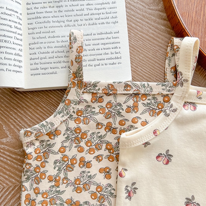 Bộ Áo Liền Quần 100% Cotton Sát Nách In Hình Quả Chanh Co Giãn Tốt Thời Trang Mùa Hè Cho Bé