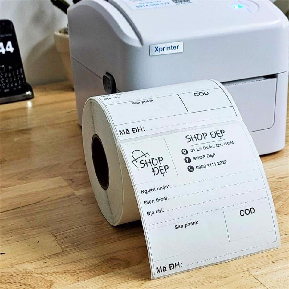 Cuộn tem decan in vận đơn, phiếu giao hàng in sẵn tên SHOP