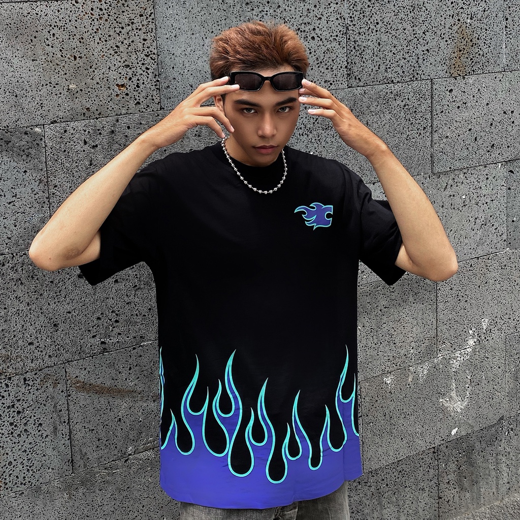 Áo thun tay lỡ local brand Clownz Racing Flames phông cổ tròn form rộng cotton unisex nam nữ