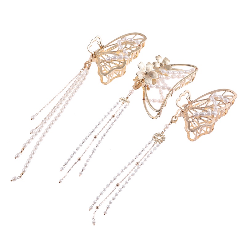 Kẹp Tóc Kim Loại Hình Cá Mập Đính Ngọc Trai Giả Phong Cách Hàn Quốc