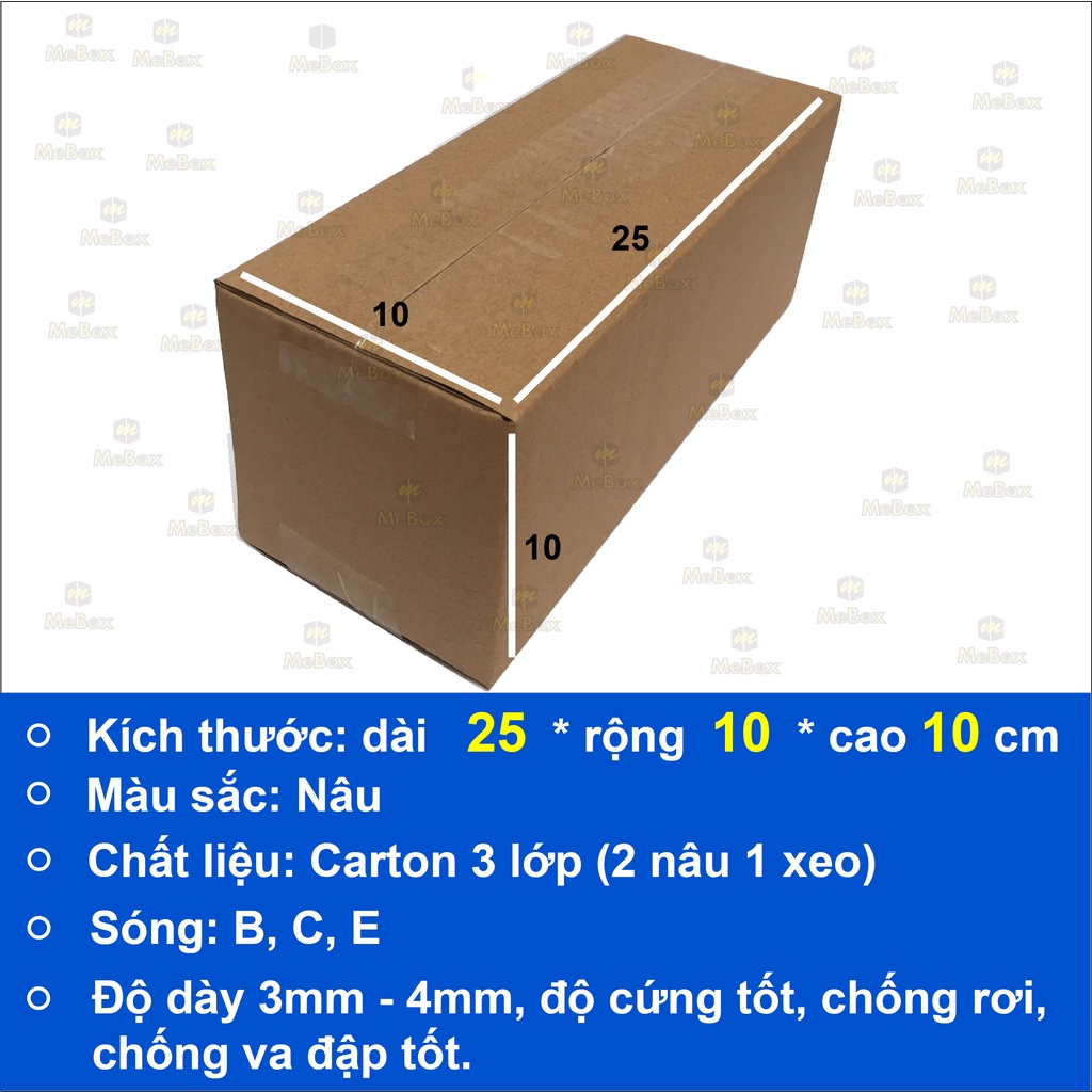 thùng carton 25x10x10 bộ 20 trơn không in