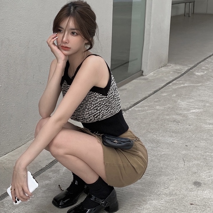 Áo dệt kim ZHELIHANGFEI không tay hở lưng thời trang quyến rũ