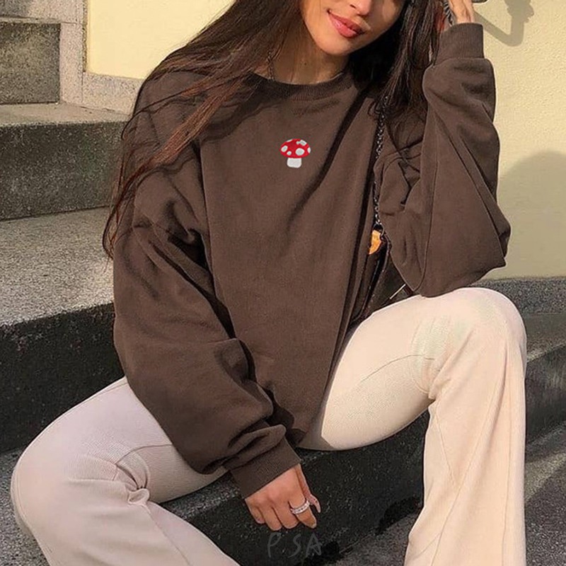 Áo sweater tay dài cổ tròn họa tiết nấm cổ điển dành cho nữ | BigBuy360 - bigbuy360.vn