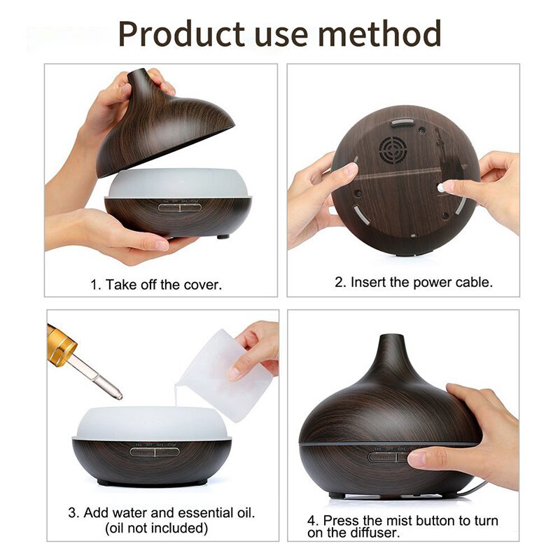 Máy khuếch tán tinh dầu Cổ Cao vân gỗ, dung tích 550ML, có điều khiển, đèn led 7 màu, bảo hành 6 tháng