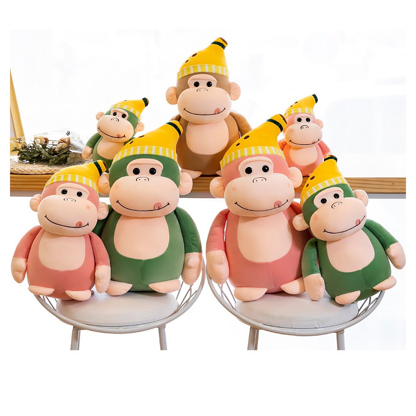 GẤU BÔNG KHỈ KINGKONG ĐỘI NÓN CHUỐI DỄ THƯƠNG SIÊU MỀM MỊN  VẢI MINISO MỀM MỊN, AN TOÀN, HÀNG XỊN LOẠI 1