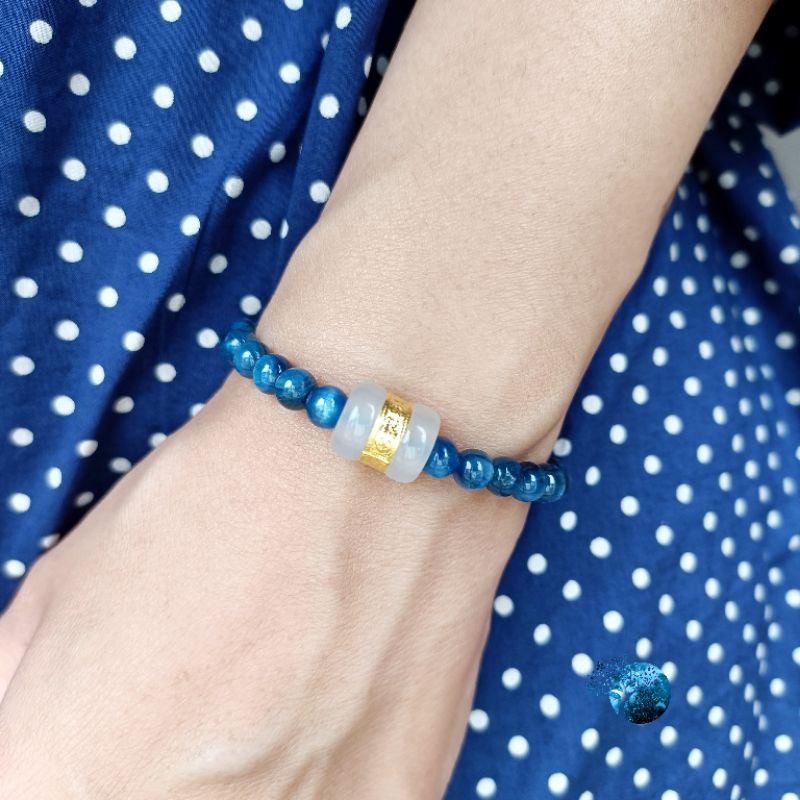 Vòng tay đá kyanite 5mm mix lu thống mã não trắng