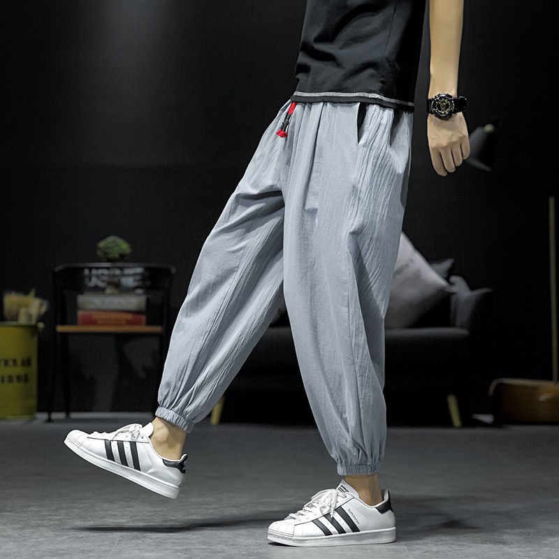 Spring trousers men's loose and versatile trend wide-leg harem pants fat plus size lantern nine points casual pants men