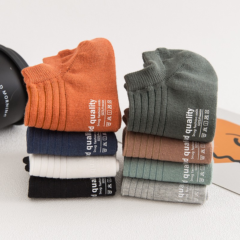 Tất Cổ thấp nam Màu trơn Cotton Vớ gân trơn nam cổ ngắn Thu Đông