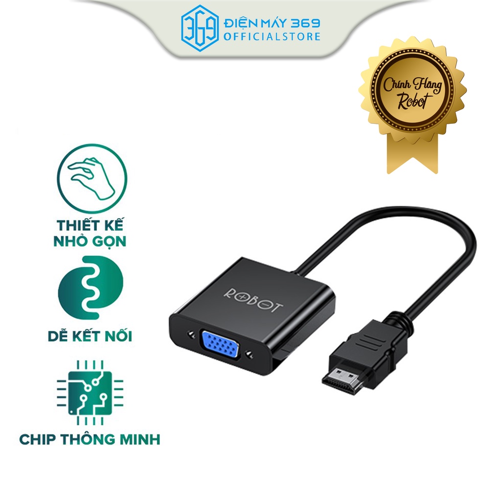 HUB chuyển đổi Cổng HDMI Sang Cổng VGA ROBOT RHV10, Chất liệu ABS thân thiện, Độ bền cao, Độ phân giải 1080P Full HD