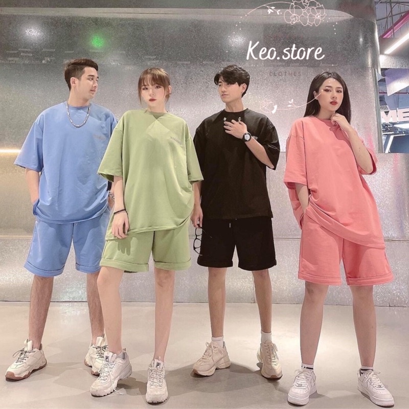 Set đồ nữ 🦋 mặc đôi mặc nhóm form to rộng cả nam và nữ đều mặc vừa bộ phông trơn dáng thụng unisex nhiều màu đi du lịch