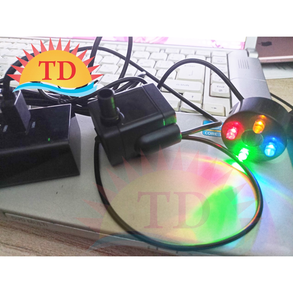 Máy Bơm chìm mini cho Bể Cá, thác nước phong thủy 3W 4 đèn Led cỏng nguồn USB 5vol
