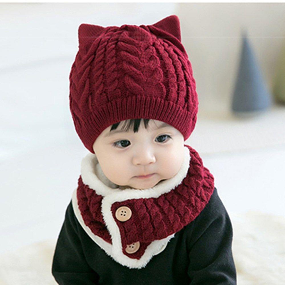 Set Mũ + Khăn Choàng Cổ Màu Trơn Giữ Ấm Cho Bé