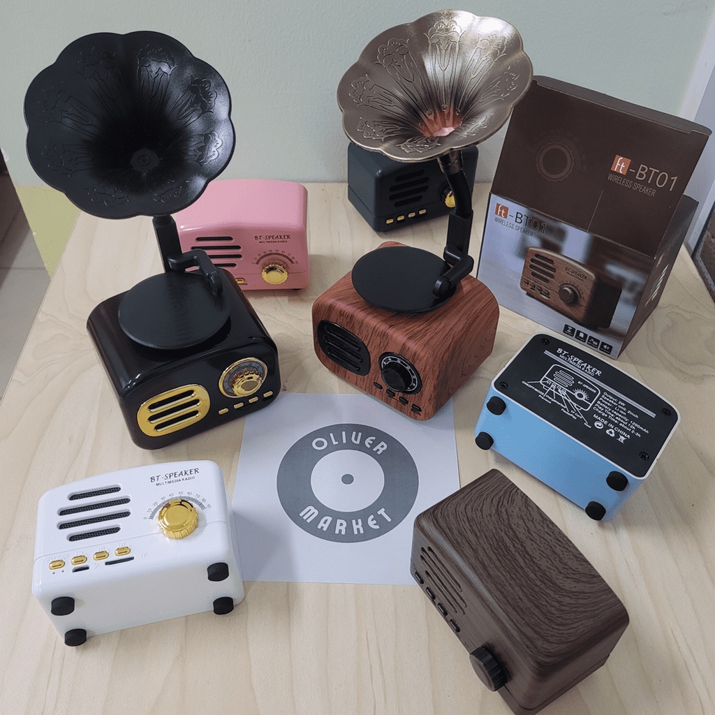 Loa Bluetooth Mini OLIVER BT01 Đồ Decor Bàn Học Trang Trí Phòng Ngủ Vân Gỗ Cổ Điển Loa Laptop Retro Vintage Làm Quà Tặng