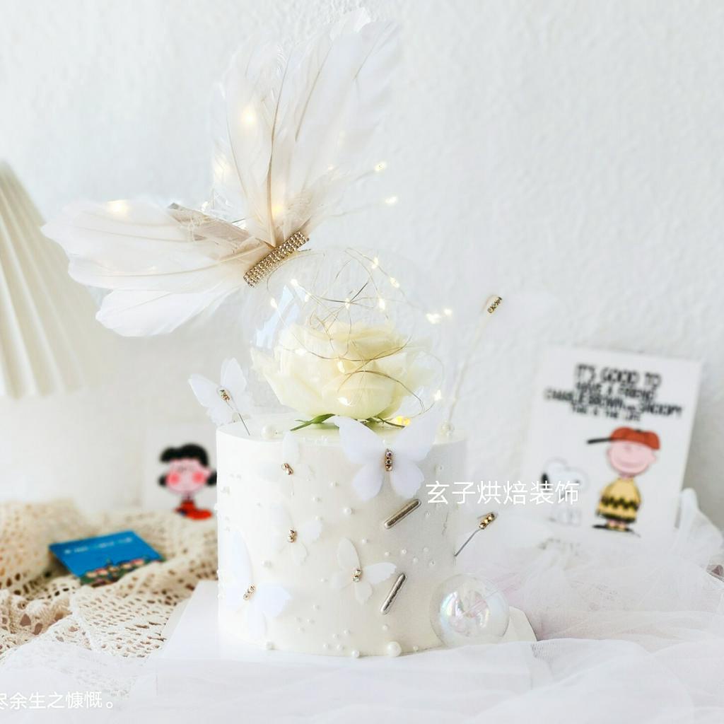 Dây đèn LED phối lông vũ 3D trang trí bánh kem