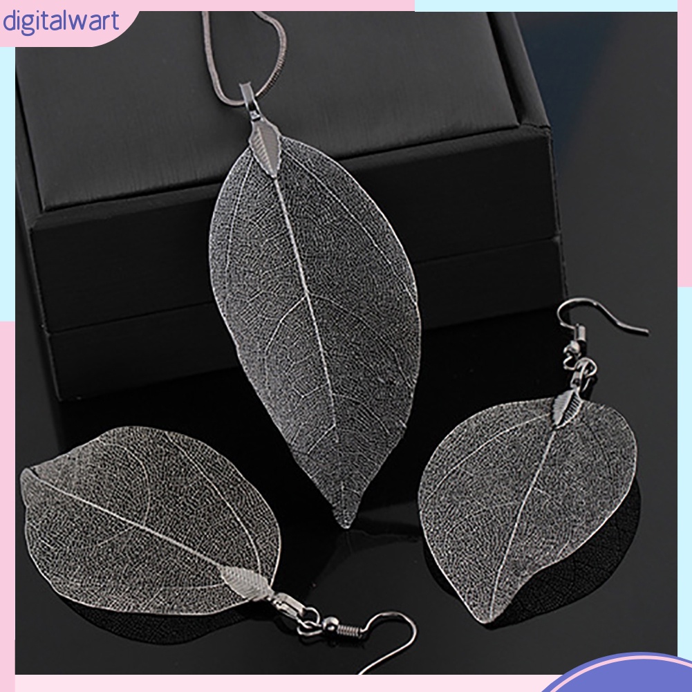 Bộ Dây Chuyền + Bông Tai Hợp Kim Hình Chiếc Lá Thời Trang Dành Cho Nữ