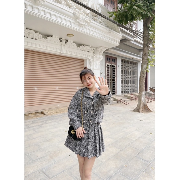 Set dạ tiêu khuy ngọc mix chân váy xếp ly ( kèm ảnh thật ) | BigBuy360 - bigbuy360.vn