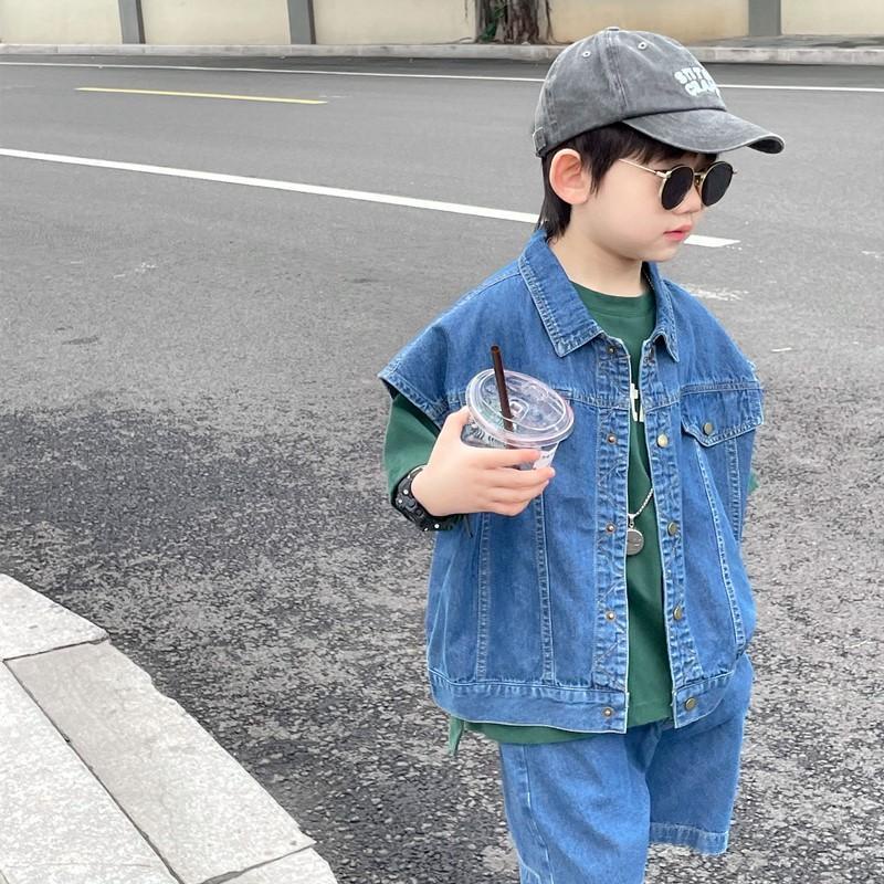 Bộ Áo Khoác Denim Phối Quần Dài Kiểu Đường Phố Nhật Bản Thời Trang Mùa Hè Cho Bé Trai