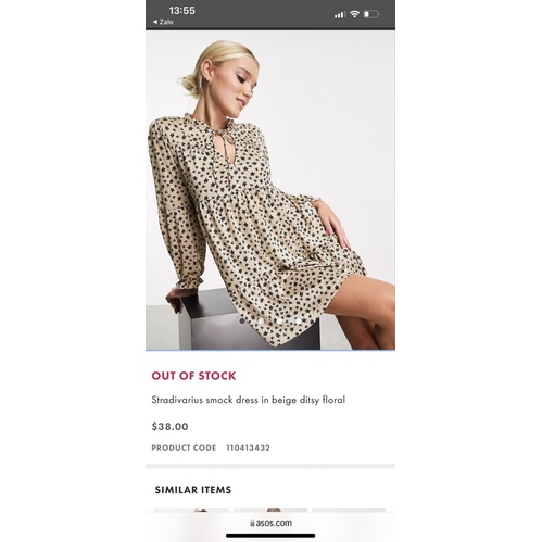CÓ SẴN Váy babydoll hoạ tiết nhí Stradivarius xuất dư