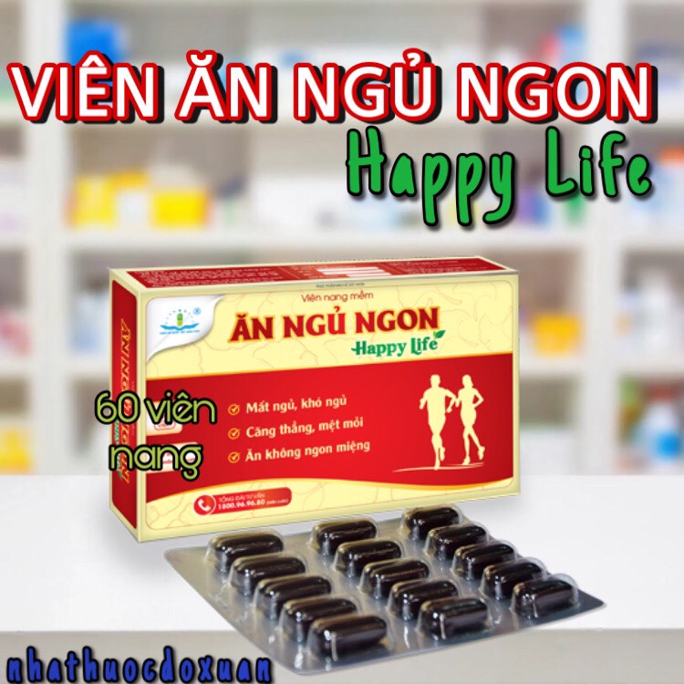 Viên Ăn Ngủ Ngon-Happy Life,hỗ trợ cân bằng giấc ngủ, rối loạn giấc ngủ ở người hay lo âu (Hộp 60 viên)