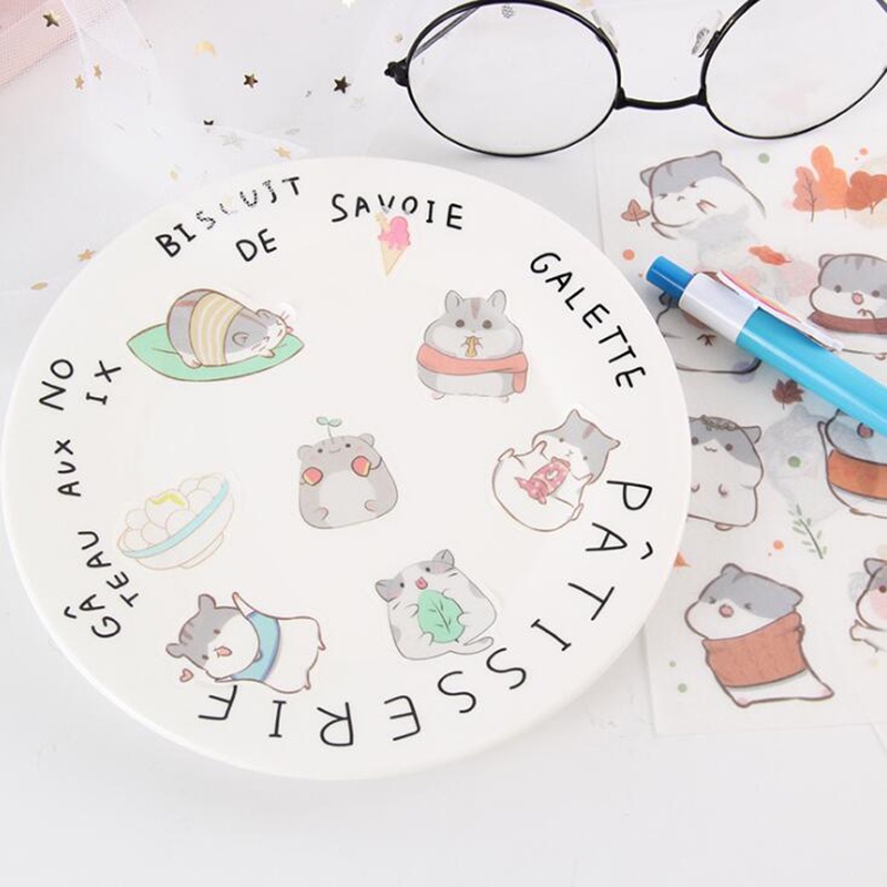 Set 6 Miếng Dán Hình Chuột Hamster/Mèo Trang Trí Nhật Ký/Nhật Ký/Scrapbook/Gift/Friend