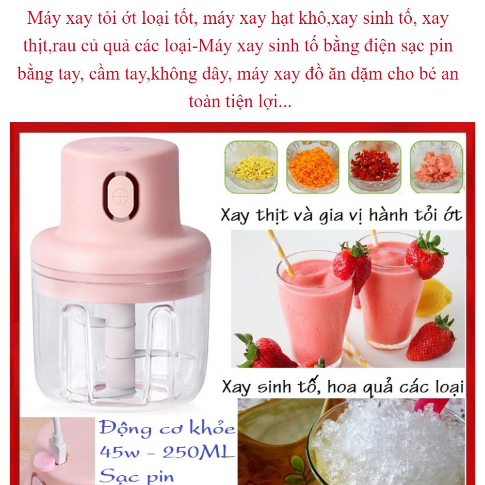 Máy xay mini cầm tay đa năng sạc pin cao cấp xay tỏi ớt, hành, rau củ quả 250ml