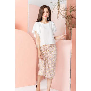 KOKA Design Chân váy rút bên hông hoa cúc caro 10508