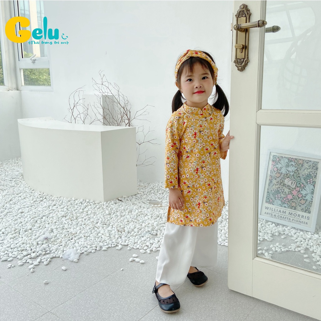 Áo dài nhung hoa nhí cho bé yêu, áo dài tết cho bé - Gelukids-GLB020