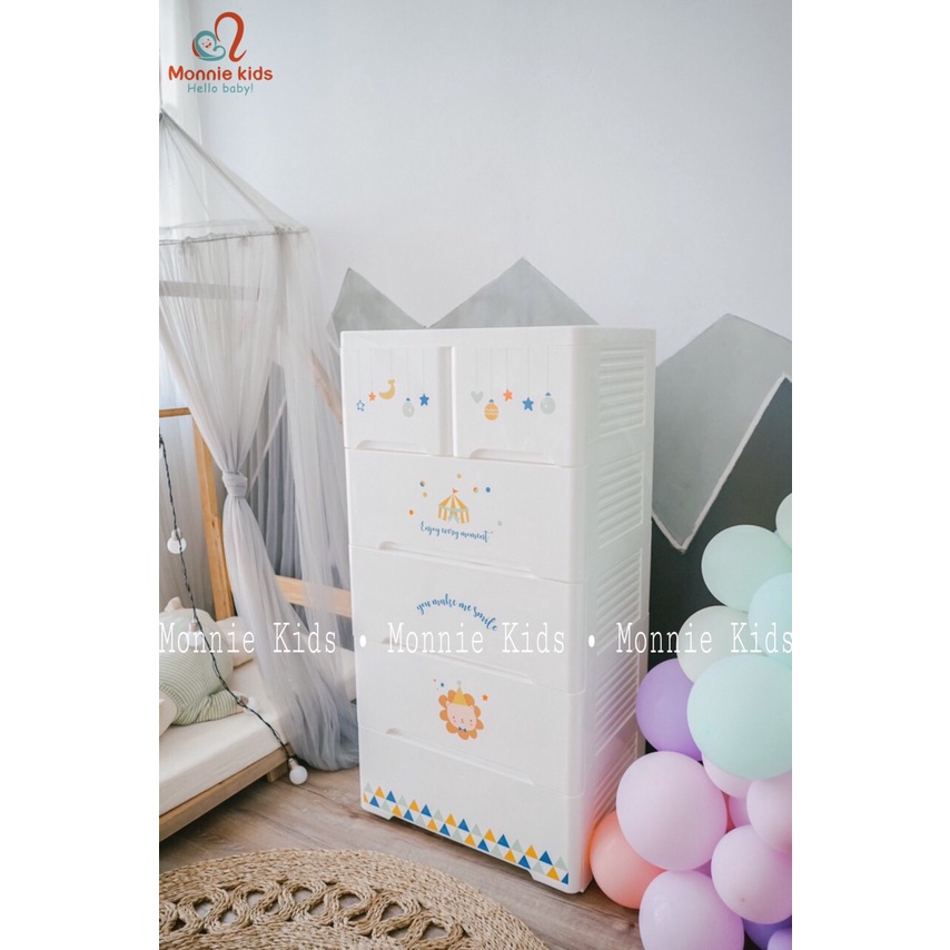 Tủ nhựa đa năng 4 tầng 112x60x45cm, tủ quần áo nhựa dễ thương cho bé - Monnie Kids