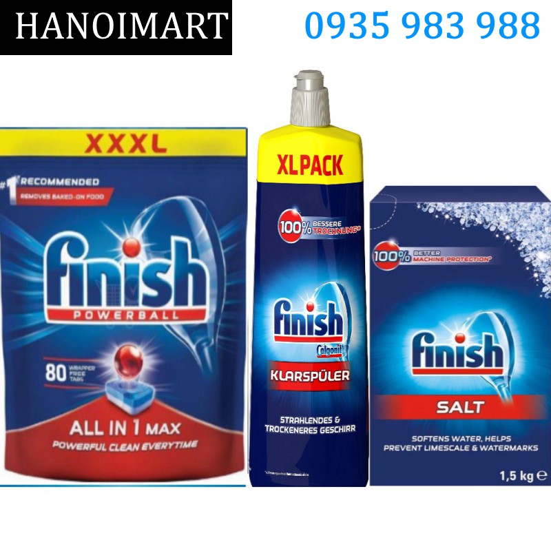 Combo Viên Finish 80 Viên + Muối Finish 1.5kg + Nước làm bóng Finish 750ml - HANOIMART