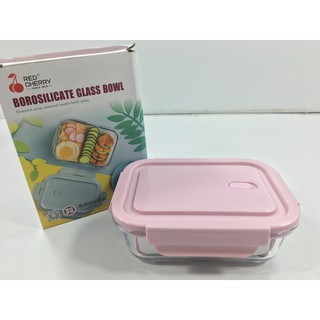 Hộp thủy tinh 680ml Red cherry - Hộp cơm thủy tinh vuông đựng thức ăn, thực phẩm để lò vi sóng