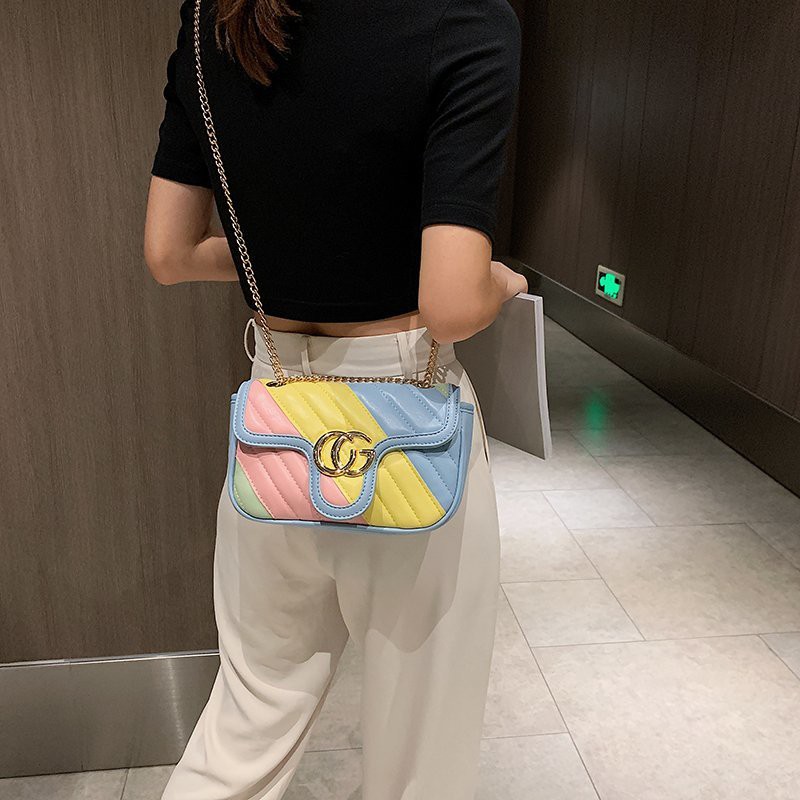 Túi xách GC vuông sọc cầu vồng cá tính thiết kế mới dễ thương dây chuyền cao cấp Ulzzang siêu xinh ❤️