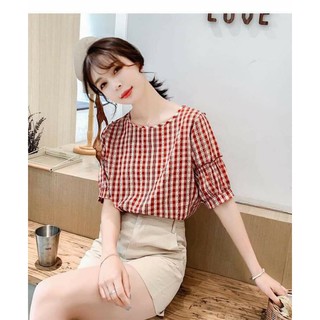 áo kiểu nữ🍒freeship🍒áo kẻ caro suông đẹp