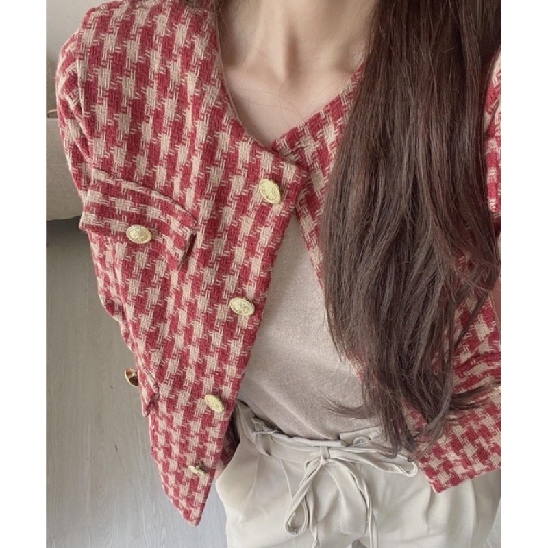Áo khoác dạ tweed nữ vintage cúc vàng tiểu thư siêu hot - hàng có sẵn