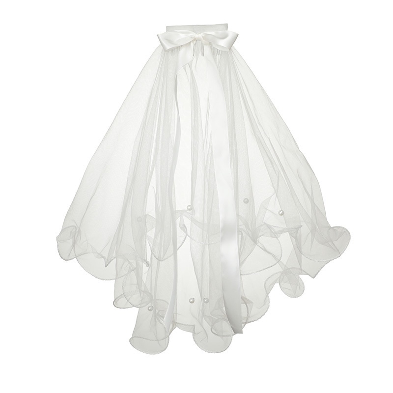 Mạng che mặt hai lớp đính ngọc trai giả trang điểm cho cô dâu